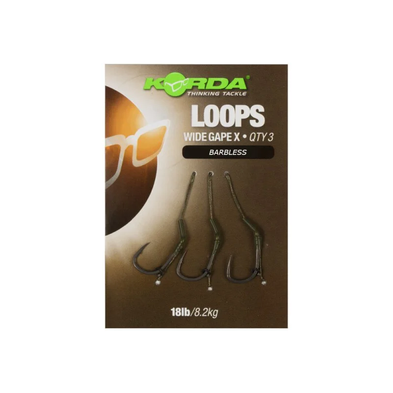Korda - Loop Rigs DF Wide Gape Barbless 18lb/8,2kg 1 Korda - Loop Rigs DF Wide Gape Barbless 18lb/8,2kg